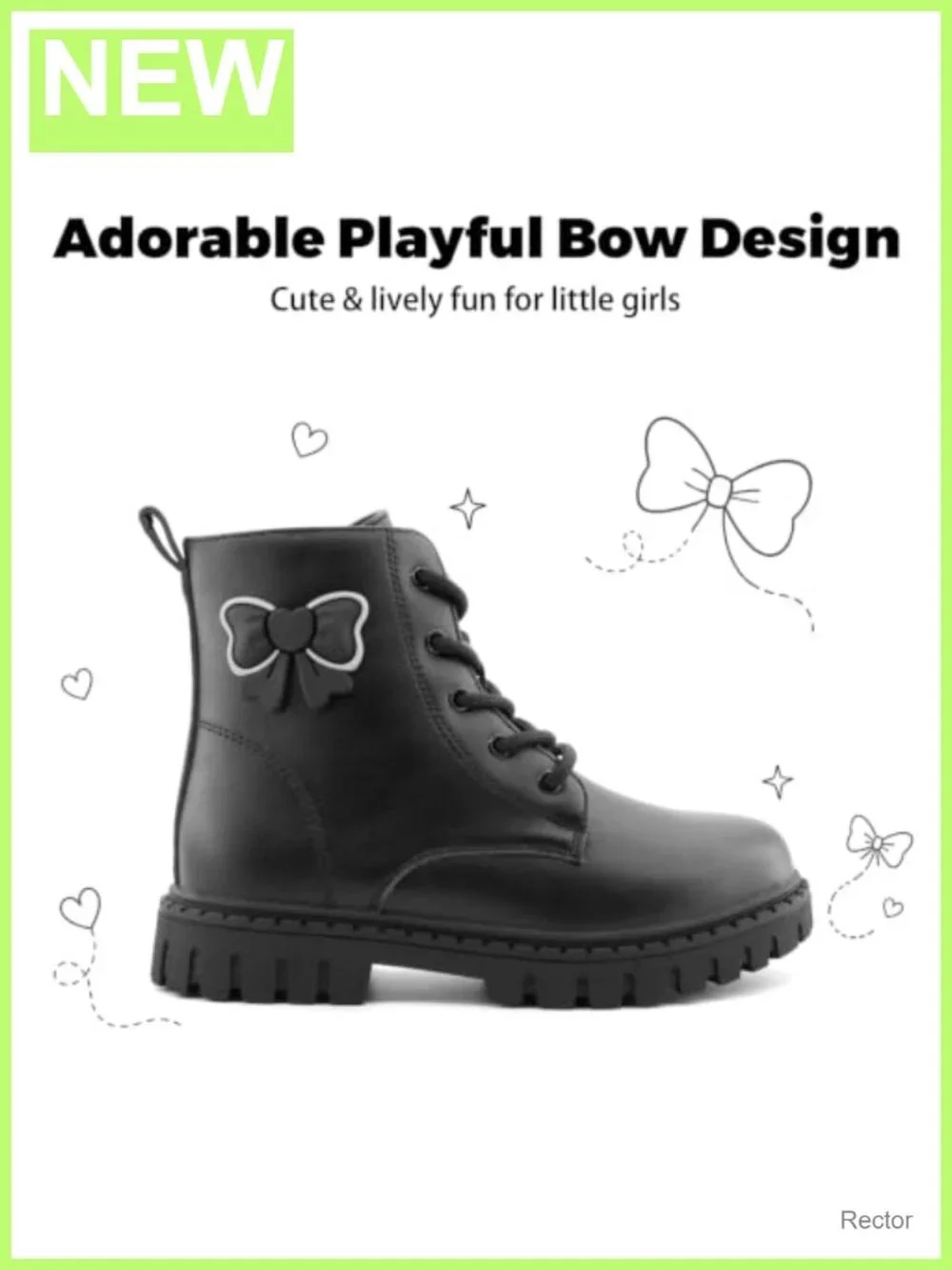 Girls Combat Boots with Bow, Lace Up Side Zipper, Ankle Boots